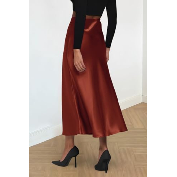 PRETTYGARDEN Women's Summer Midi Satin Skirt for Elegance