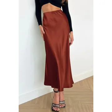 PRETTYGARDEN Women's Summer Midi Satin Skirt for Elegance