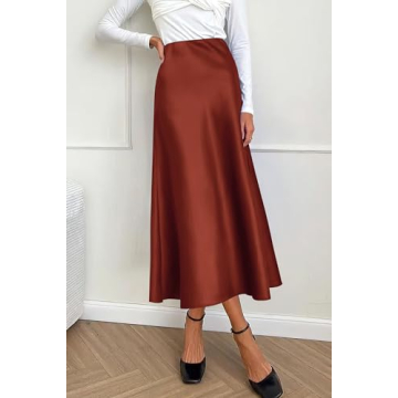 PRETTYGARDEN Women's Summer Midi Satin Skirt for Elegance