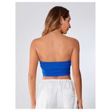 SOLY HUX Women's Ribbed Knit Basic Y2K Crop Tube Top Sleeveless Strapless Casual Summer Tops Pure Blue L