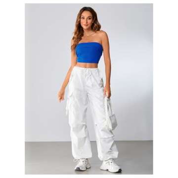 SOLY HUX Women's Ribbed Knit Basic Y2K Crop Tube Top Sleeveless Strapless Casual Summer Tops Pure Blue L