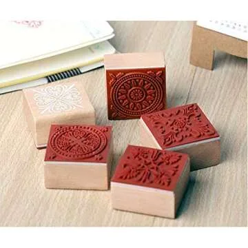 Fciqven 12Pcs Floral Pattern Wooden Craft Stamps