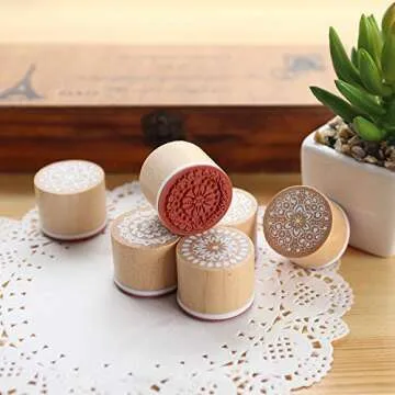 Fciqven 12Pcs Floral Pattern Wooden Craft Stamps
