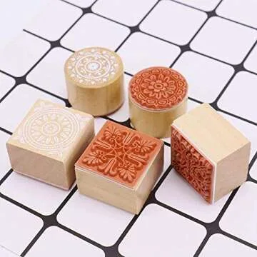 Fciqven 12Pcs Floral Pattern Wooden Craft Stamps