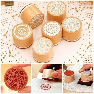 Fciqven 12Pcs Floral Pattern Wooden Craft Stamps