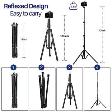 WELLMAKING Light Stand, 72 inches led Light Stand Reverse Folding Light Tripod for Photography, Port...