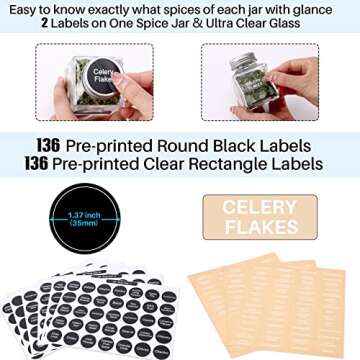 MIUKAA 29-Pack Unique Spice Jars with Labels for Kitchen