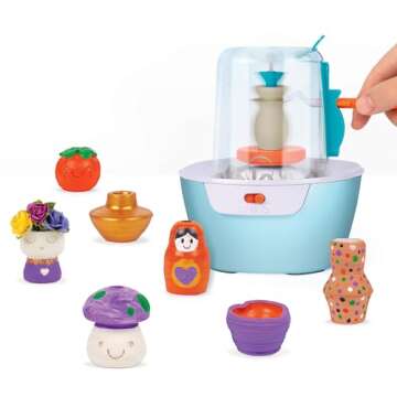 Make It Real Mini Pottery Studio Deluxe Set - DIY All-in-1 Sculpting Craft Kit for Kids & Tweens - Create 20 Unique Miniature Clay Projects - No Mess, No Bake, Quiet Wheel - All Skill Levels Ages 8