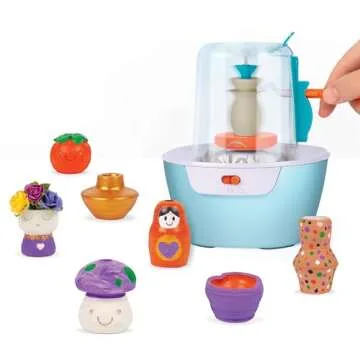 Make It Real Mini Pottery Studio Deluxe Set - DIY All-in-1 Sculpting Craft Kit for Kids & Tweens - Create 20 Unique Miniature Clay Projects - No Mess, No Bake, Quiet Wheel - All Skill Levels Ages 8