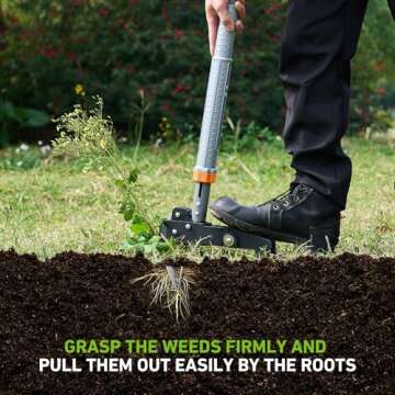 SOOTFRO Weed Puller Tool - Stand Up Weed Puller with 4-Claw Steel Head, Adjustable Handle & Easy-Eje...