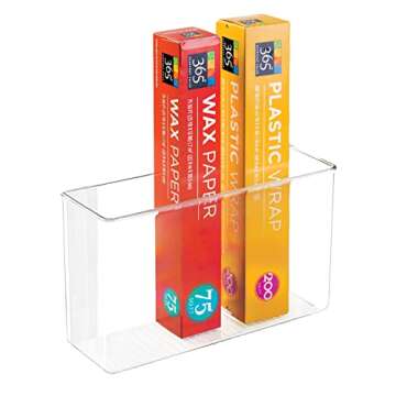 mDesign Plastic Adhesive Mount Storage Organizer Container for Kitchen or Pantry Wall Organization - Space Saving Holder for Sandwich Bags, Foil - 11" Wide - Ligne Collection - 2 Pack - Clear