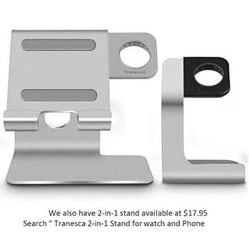 Tranesca Watch Charger Stand Holder Dock Compatible with Apple Watch Series Ultra2/Ultra/10/9/8/7/6/5/4/3/2/1/SE (49mm/46mm/45mm/44mm/42mm/41mm/40mm/38mm) - Silver Grey
