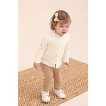 Lilax Baby Girls' Little Hearts Knit Cardigan Sweater - Cozy Cream Design