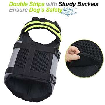 VIVAGLORY Sports Style Dog Life Jacket with Adjustable & Durable, Extra Flotation Swim Life Vest with Secure Fastening System for Large Dogs, Bright Yellow