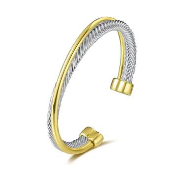 UNY JEWEL Single Line Cross Over Twisted Cable Wire Cuff Bangles Bracelet Designer Inspired For Wome...