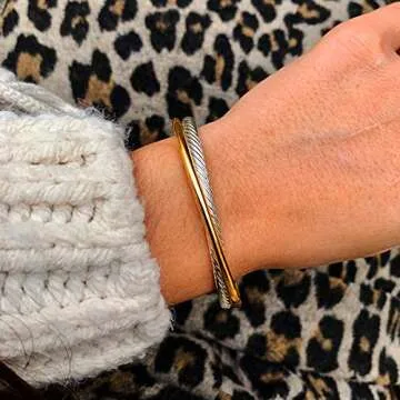 Elegant UNY Jewel Twisted Cable Wire Cuff Bracelet for Women