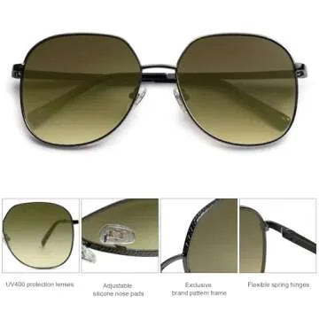 SOJOS Trendy Oversized Sunglasses for Women Men UV400 Protection Hexagon Shades with Spring Hinges SJ1210, Dark Gunmetal/Green