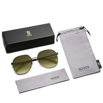 SOJOS Trendy Oversized Sunglasses for Women Men UV400 Protection Hexagon Shades with Spring Hinges SJ1210, Dark Gunmetal/Green