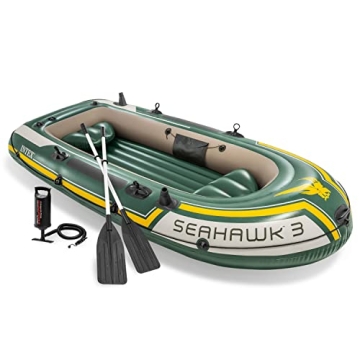 Intex Seahawk 3 Inflatable Boat: Durable, Spacious 3-Person Adventure Set with Oars and Pump
