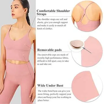 V Neck Longline Sports Bras for Women Spaghetti Straps Open Back Workout Tops Padded Crisscross Ribbed Yoga Tank Top