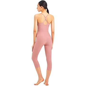 V Neck Longline Sports Bras for Women Spaghetti Straps Open Back Workout Tops Padded Crisscross Ribbed Yoga Tank Top