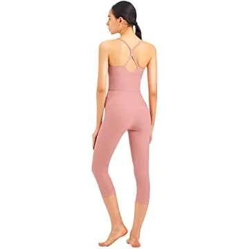 V Neck Longline Sports Bras for Women Spaghetti Straps Open Back Workout Tops Padded Crisscross Ribbed Yoga Tank Top