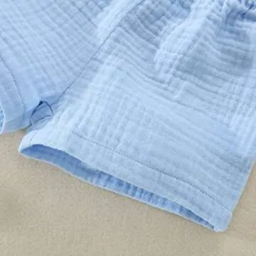 Baby Boys Clothes Set Toddler Infant Boys Button-Down Shirt Tops + Cotton Gauze Shorts Summer Outfit 2PCS with Pockets (Blue, 2-3 Years)