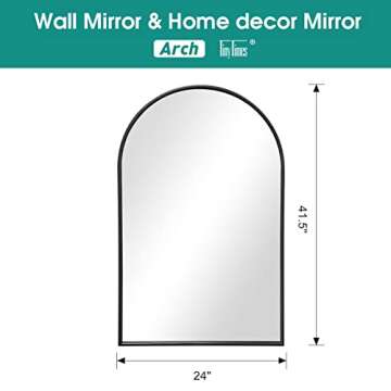 TinyTimes 24" x 42" Arched Wall Mirror, Bathroom Mirror, Vanity Mirror, Large Mirror with Metal Framed, for Bedroom, Living Room, Entryway - Black