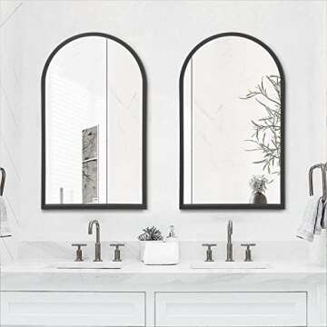 TinyTimes 24" x 42" Arched Wall Mirror, Bathroom Mirror, Vanity Mirror, Large Mirror with Metal Framed, for Bedroom, Living Room, Entryway - Black