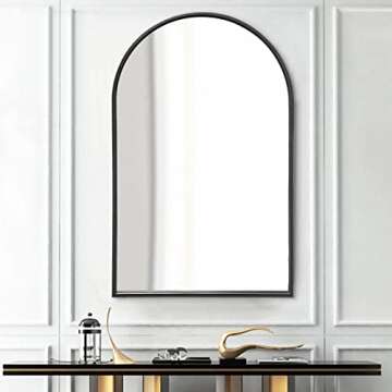TinyTimes 24" x 42" Arched Wall Mirror, Bathroom Mirror, Vanity Mirror, Large Mirror with Metal Framed, for Bedroom, Living Room, Entryway - Black