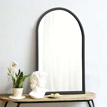 TinyTimes 24" x 42" Arched Wall Mirror, Bathroom Mirror, Vanity Mirror, Large Mirror with Metal Framed, for Bedroom, Living Room, Entryway - Black