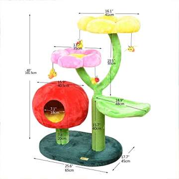 Catry Cat Tree – Nature Looking of Cat beds and Furniture All-in-1, Allure Cats Love to Lounge in and Lazily Recline While Playing with Cute Bees Toys and Scratching Post, Flowers
