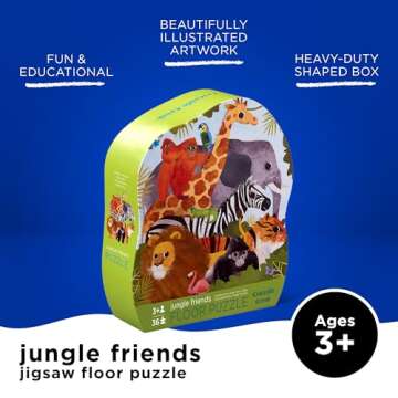 Crocodile Creek 36-Piece Jigsaw Floor Puzzle - Fun Floor Puzzles for Kids Ages 3-5 - Heavy-Duty Shaped Box for Storage - Jungle Friends - 27" W x 20" H Finished