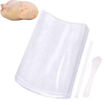 50 Turkey Shrink Bags - Clear Poultry Preserving Bags with Zip Ties & Straw