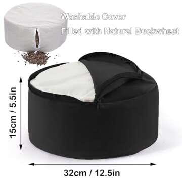 TokSay Zafu Buckwheat Meditation Cushion Floor Pillow 12.5"x12.5" - Meditation Pillow for Sitting on...