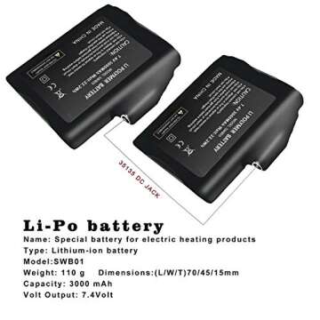Sun Will Rechargeable 7.4V 3000MAH Lithium Polymer Batteries for Heated Gloves Socks Hats Balaclava ...