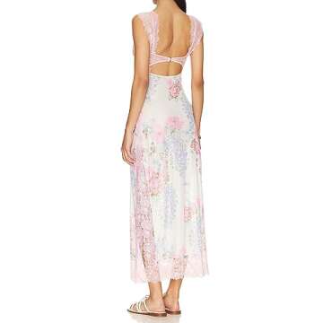 HOXIJIA Women Sleeveless Maxi Dress Backless Bodycon Floral Printed Spaghetti Strap Long Dress Sheer...