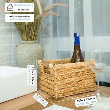Small Wicker Baskets for Organizing Bathroom, Hyacinth Baskets for Storage, Wicker Storage Basket wi...