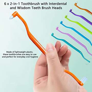 Ceonam 6 Pieces 2-in-1 Toothbrush with Interdental and Wisdom Teeth Brush Heads for Comprehensive Oral Care, Soft Single Interdental Brushes Between Teeth Wisdom Toothbrush for Braces