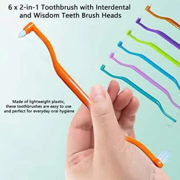 Ceonam 6 Pieces 2-in-1 Toothbrush with Interdental and Wisdom Teeth Brush Heads for Comprehensive Oral Care, Soft Single Interdental Brushes Between Teeth Wisdom Toothbrush for Braces