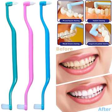 Ceonam 6 Pieces 2-in-1 Toothbrush with Interdental and Wisdom Teeth Brush Heads for Comprehensive Oral Care, Soft Single Interdental Brushes Between Teeth Wisdom Toothbrush for Braces
