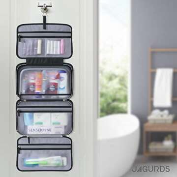 JAGURDS Hanging Toiletry Bag - Toiletries Travel Bag with Hook, Hanging Make Up Organizer Travel Cosmetic Bag - Travel Bathroom Bag