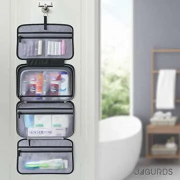 JAGURDS Hanging Toiletry Bag - Toiletries Travel Bag with Hook, Hanging Make Up Organizer Travel Cosmetic Bag - Travel Bathroom Bag