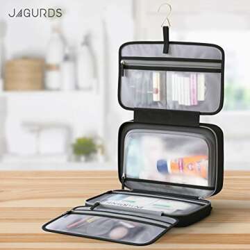 JAGURDS Hanging Toiletry Bag - Toiletries Travel Bag with Hook, Hanging Make Up Organizer Travel Cosmetic Bag - Travel Bathroom Bag