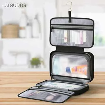 JAGURDS Hanging Toiletry Bag - Toiletries Travel Bag with Hook, Hanging Make Up Organizer Travel Cosmetic Bag - Travel Bathroom Bag