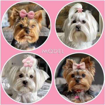 20pc Pink Dog Hair Bows with Rubber Bands, Bowknot Top Knot Grooming Flower Ball Bows Hair Accessories for Pet Puppies Yorkie Teddy Pink Small Dog Hair Accessories (Pink)