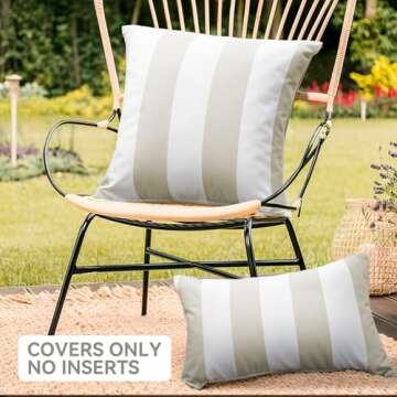 Western Home Pack of 2 Outdoor Waterproof Striped Throw Pillow Covers Beige Grey Decorative Pillowca...