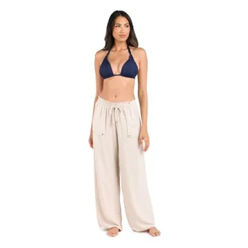 La Blanca Women's Palazzo Pant Swimsuit Cover Up, Taupe//Delphine Coast, Small