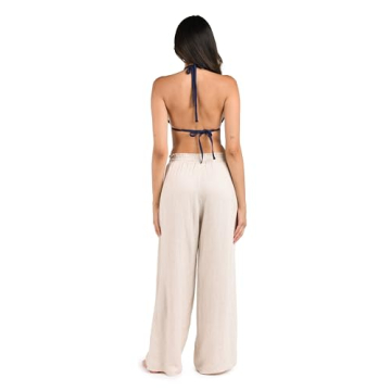 La Blanca Women's Palazzo Pant Swimsuit Cover Up, Taupe//Delphine Coast, Small
