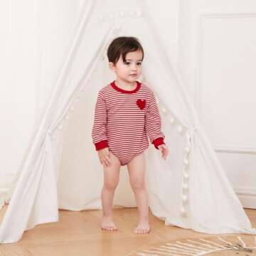 VISGOGO Valentine's Day Baby Sweatshirt Romper Striped Heart/Clover Waffle St.Patrick Day Long Sleev...